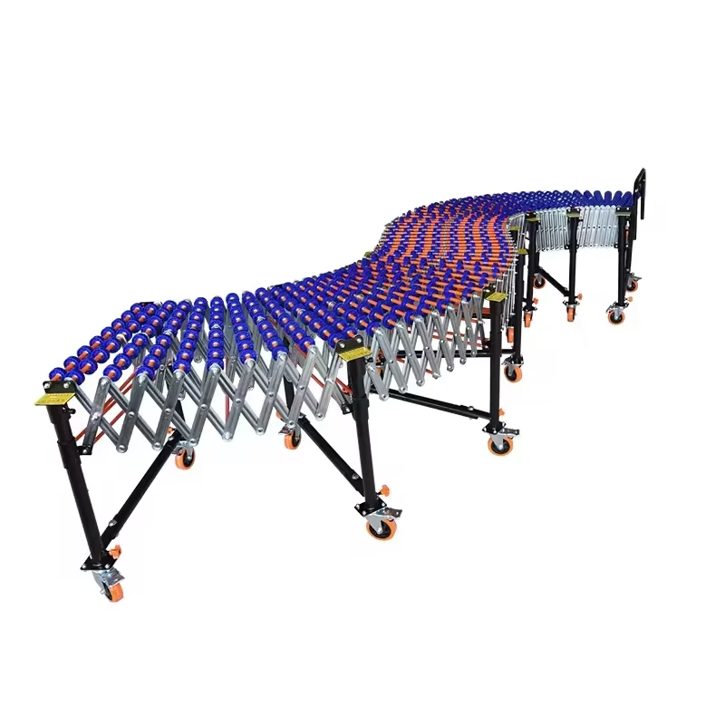 Expandable skate-wheel conveyor — detail view